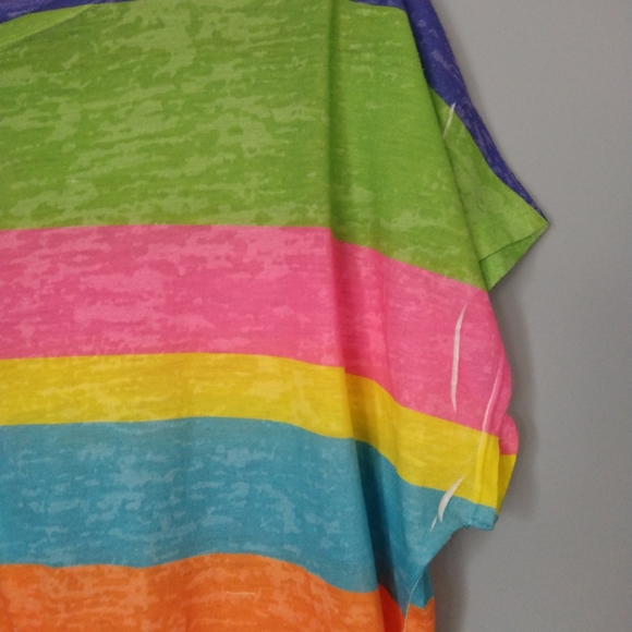 Multicolor Rainbow Short Sleeve Loose Wide Neck T-Shirt - Picture 5 of 6